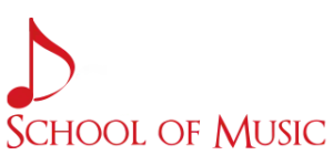 Logo reading Daybreak School of Music. The word Daybreak is in light gray with a red musical note forming the letter D, and School of Music is in bold red text below.