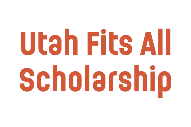 Text in bold orange letters on a light background reads, Utah Fits All Scholarship—perfect for students interested in music school or wanting to start music lessons.